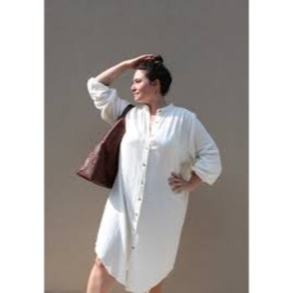 Lane Bryant Linen White Button Shirt Dress Relaxed Minimalist Lagenlook 26/28 - Picture 1 of 10